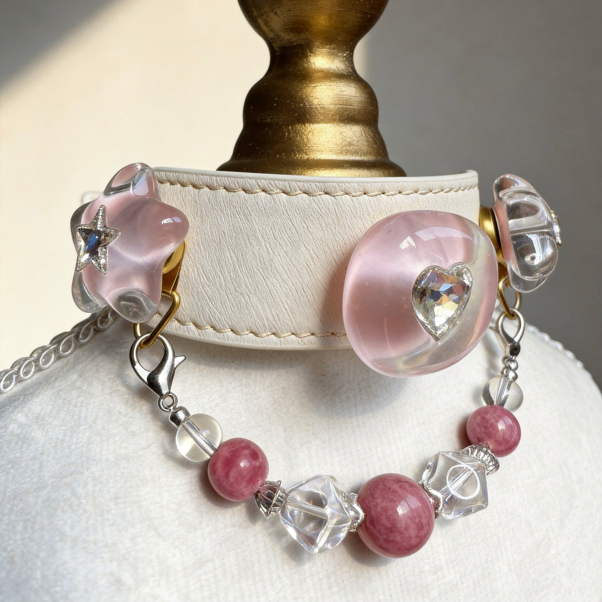 Pink Tourmaline Heart Crystal Pet Collar Necklace