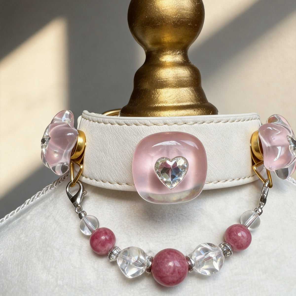Pink Tourmaline Heart Crystal Pet Collar Necklace