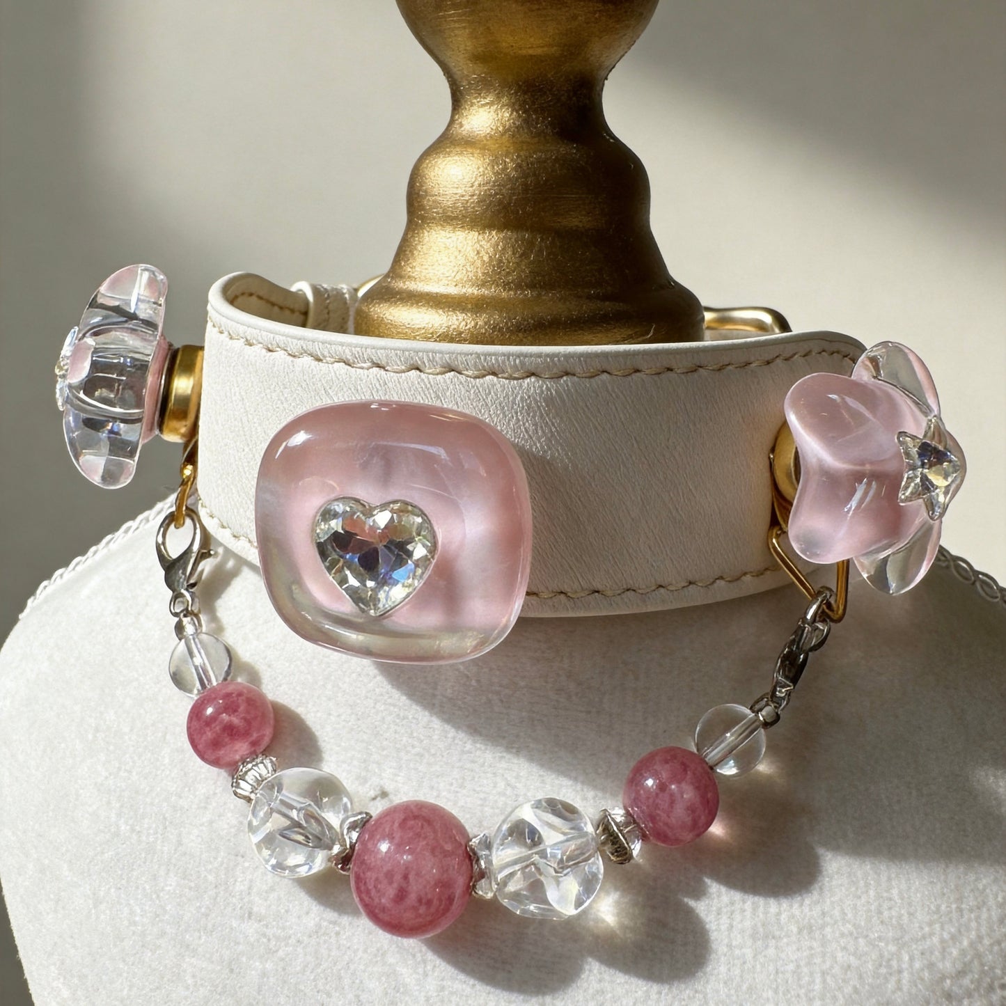Pink Tourmaline Heart Crystal Pet Collar Necklace